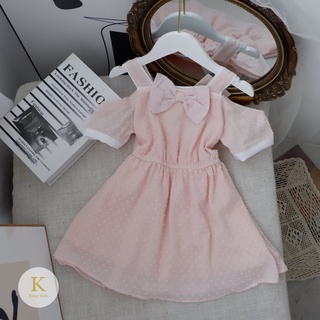 Váy bé gái eo chun KIWY KIDS dáng trễ vai, có nơ trước ngực Kidsh2165 cho bé từ 1-6 tuổi