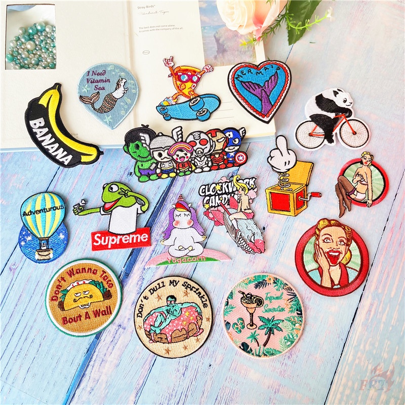 ☸ Kuso - Miếng Dán Ủi Lên Quần Áo Vui Nhộn ☸ 1 Miếng Dán Patch DIY Hình Kỳ Lân Tiên Cá, Gấu Trúc, Gấu Trúc Avengers