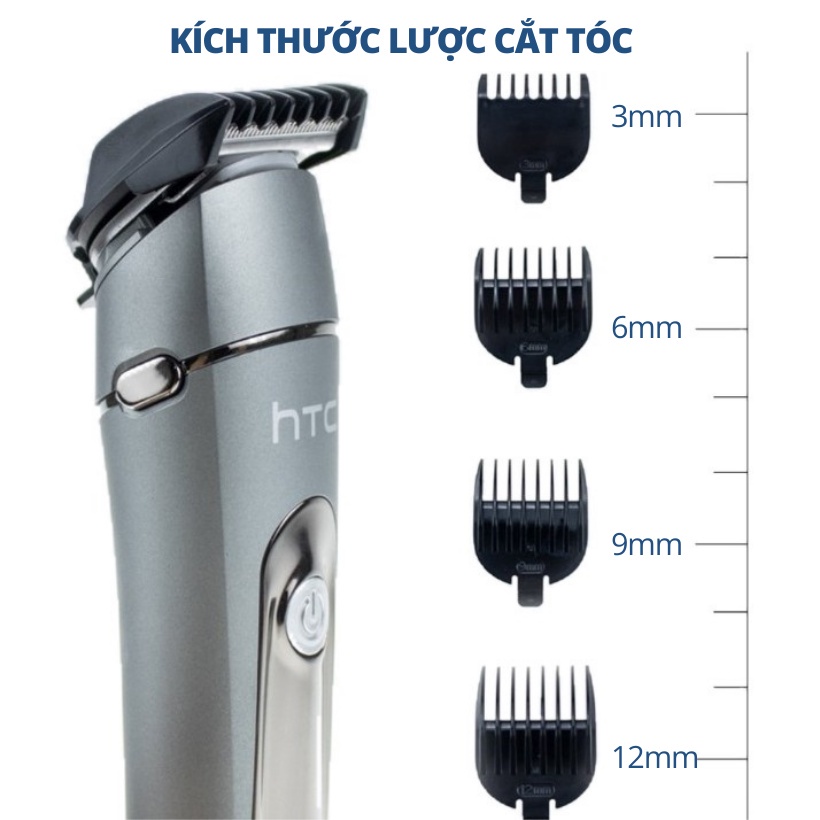 Tông đơ điện đa năng 10 in 1 cắt tóc, cạo râu, tỉa lông mũi HTC AT 1206 dành cho người lớn và trẻ em cao cấp