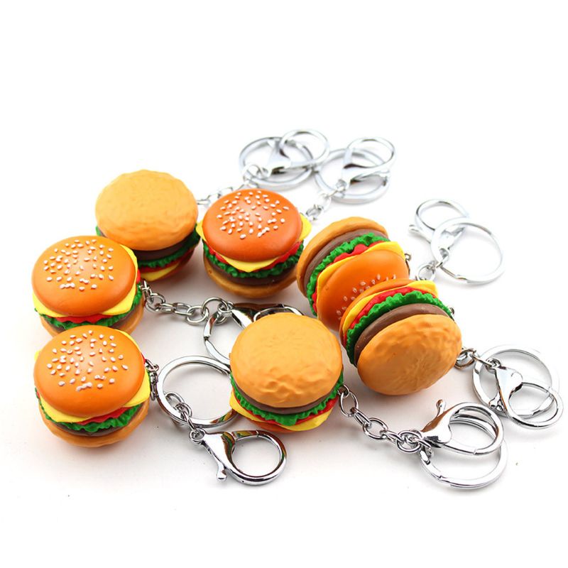 Móc khóa đất sét polymer hình hamburger dễ thương