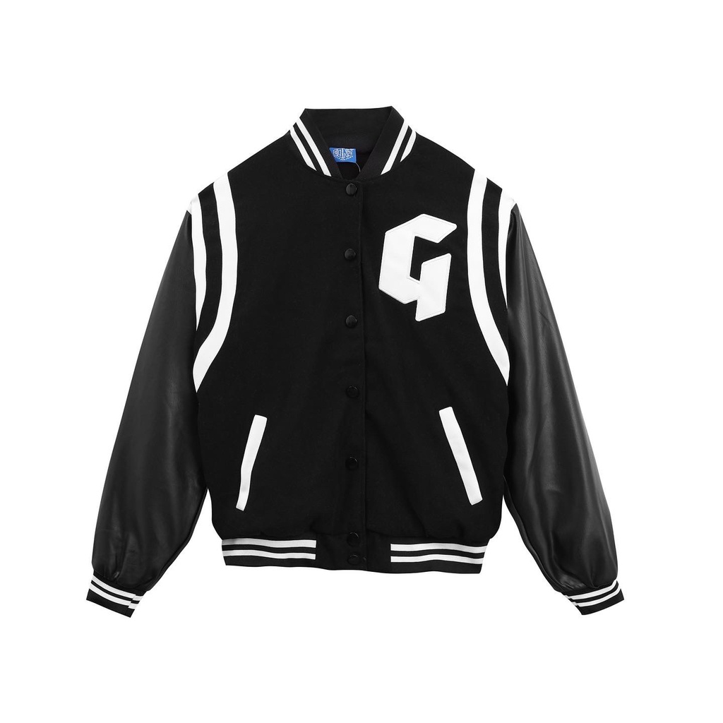 [Mã FATREND2810 giảm đến 30k tối đa 99k] Áo Khoác Nhung Tăm Phối Tay Da Jacket Varsity Graffiti Gonz - V1