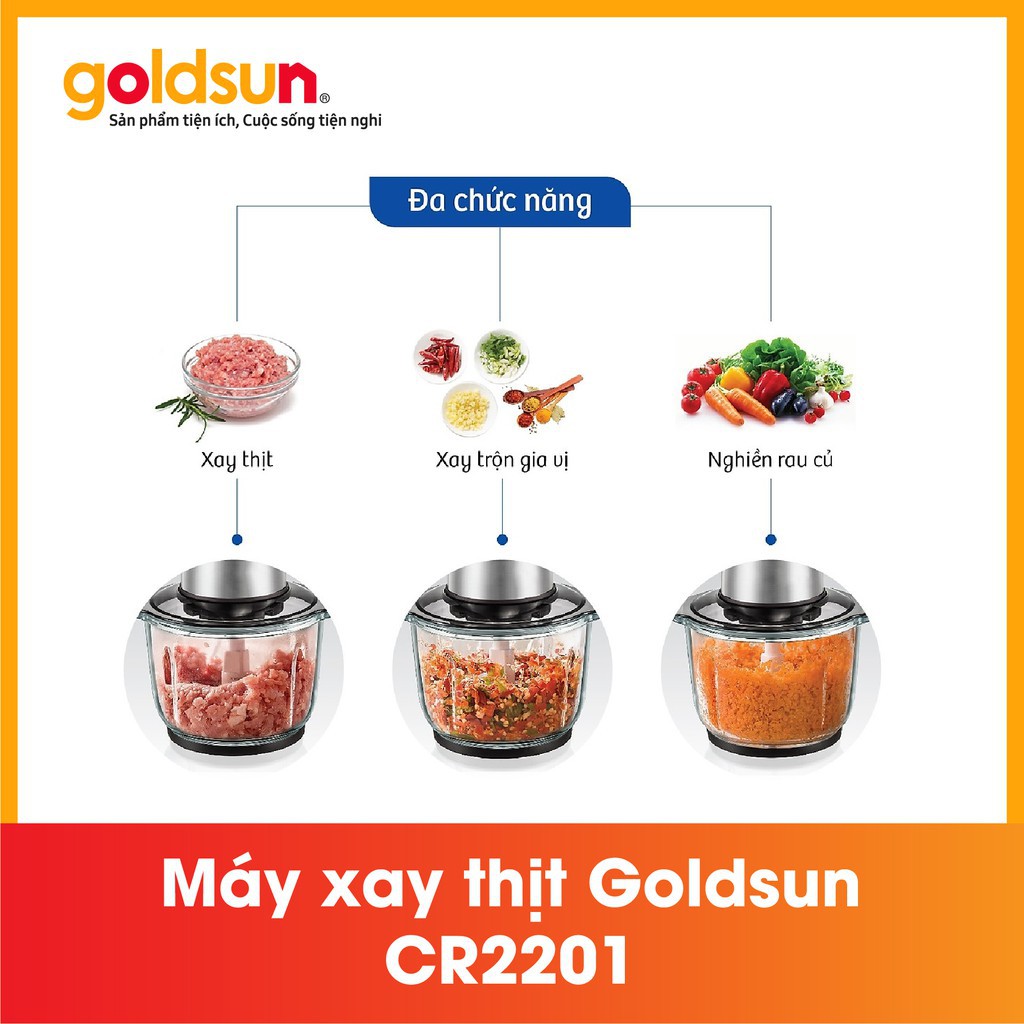 [Mã ELHA22 giảm 5% đơn 300K] Máy Xay Thịt Goldsun CR2201 (1.2 lít) Lưỡi Dao Kép - Bảo Hành 12 Tháng