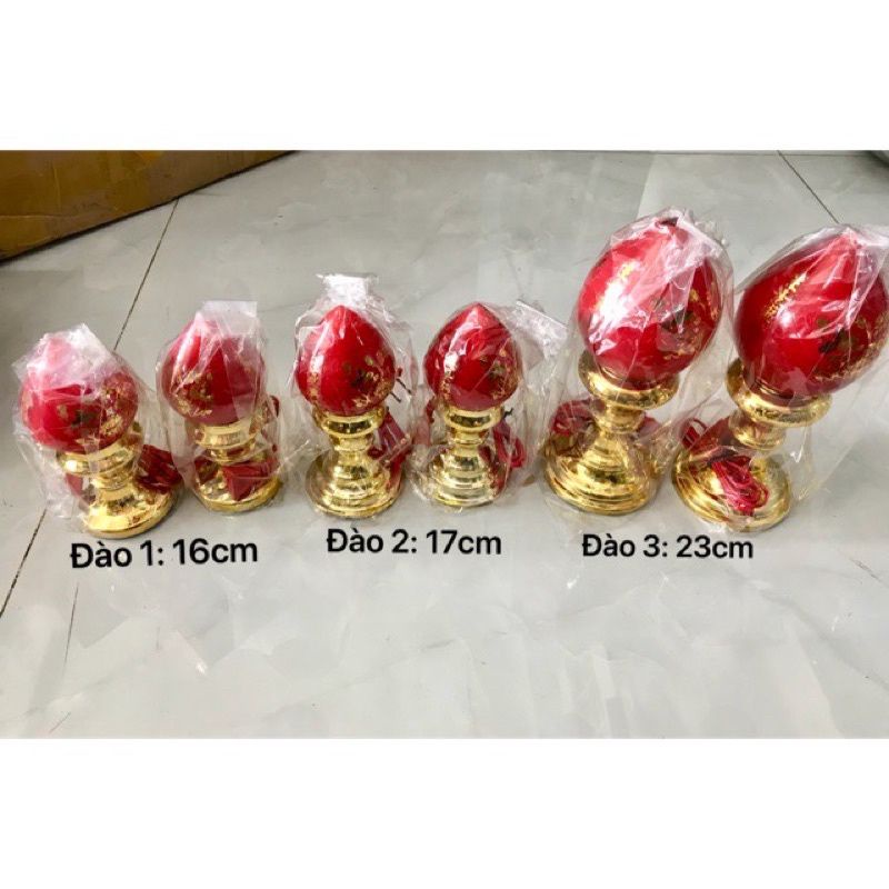 Bộ đèn led trái đào bàn thờ thủy tinh, nhựa 2 kích cỡ, dễ dàng thay bóng