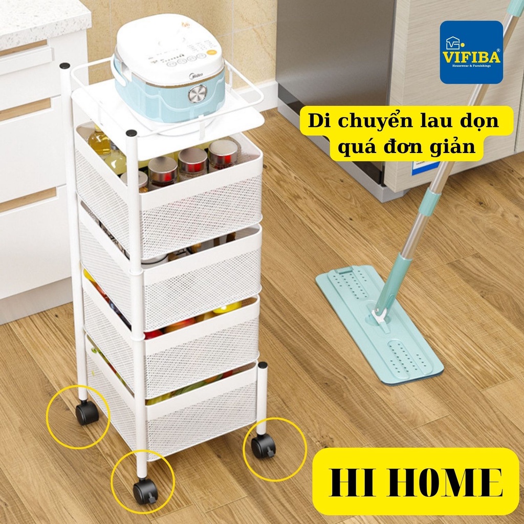 Kệ nhà bếp 3 4 5 tầng đa năng, kệ đựng đồ chơi, đựng đồ nail, kệ xoay thép Carbon thông minh có bánh xe