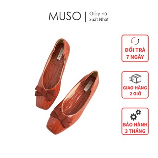 Giày búp bê muso mũi vuông vân rắn sang chảnh phối nơ siêu xinh