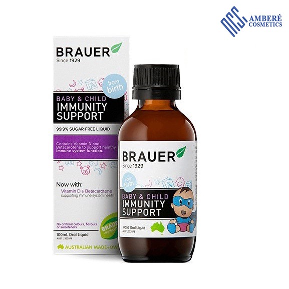 Tăng sức đề kháng cho bé Brauer Immunity Support hỗ trợ Tăng cường Hệ miễn dịch dạng siro 100ML