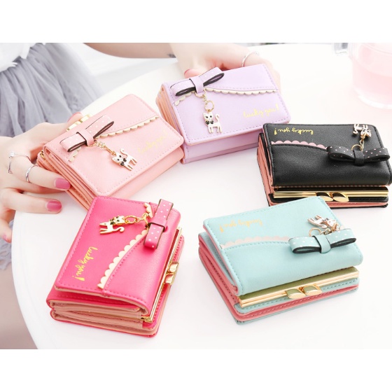 Ví nữ mini giá rẻ, bóp nữ GENZY họa tiết nơ nhiều ngăn đựng thẻ V023