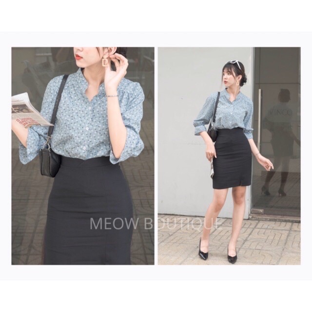[Hình thật tự chụp] Váy Công sở Lưng Tròn Xẻ Trước dáng chữ A Meow Boutique | BigBuy360 - bigbuy360.vn