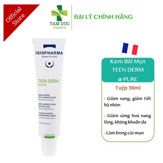 Kem Bôi Chấm Mụn TEEN DERM ALPHA PURE 30ml ISIS Pharma Giảm Nhờn Mụn Se Khít Lỗ Chân Lông