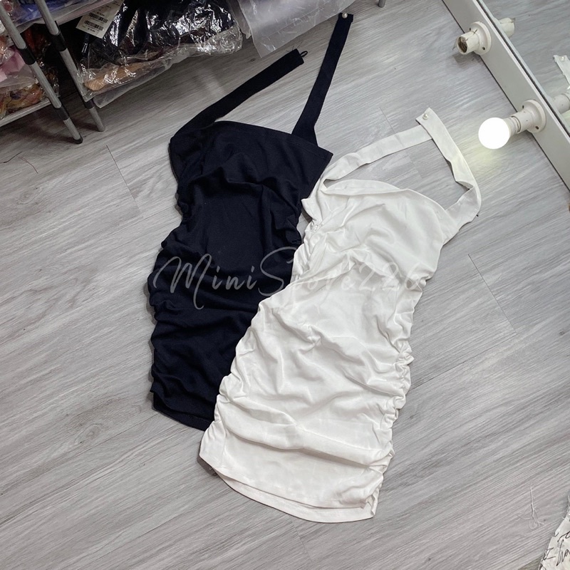 ĐẦM BODY CỔ TREO NHÚN HÔNG