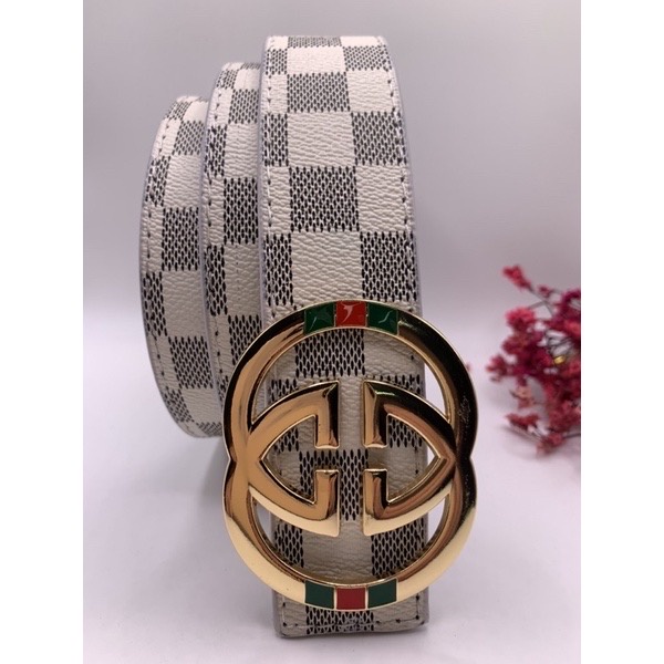 Thắt lưng caro trắng ( Mặt G ) Dây nịt nam phong cách doanh nhân thành đạt