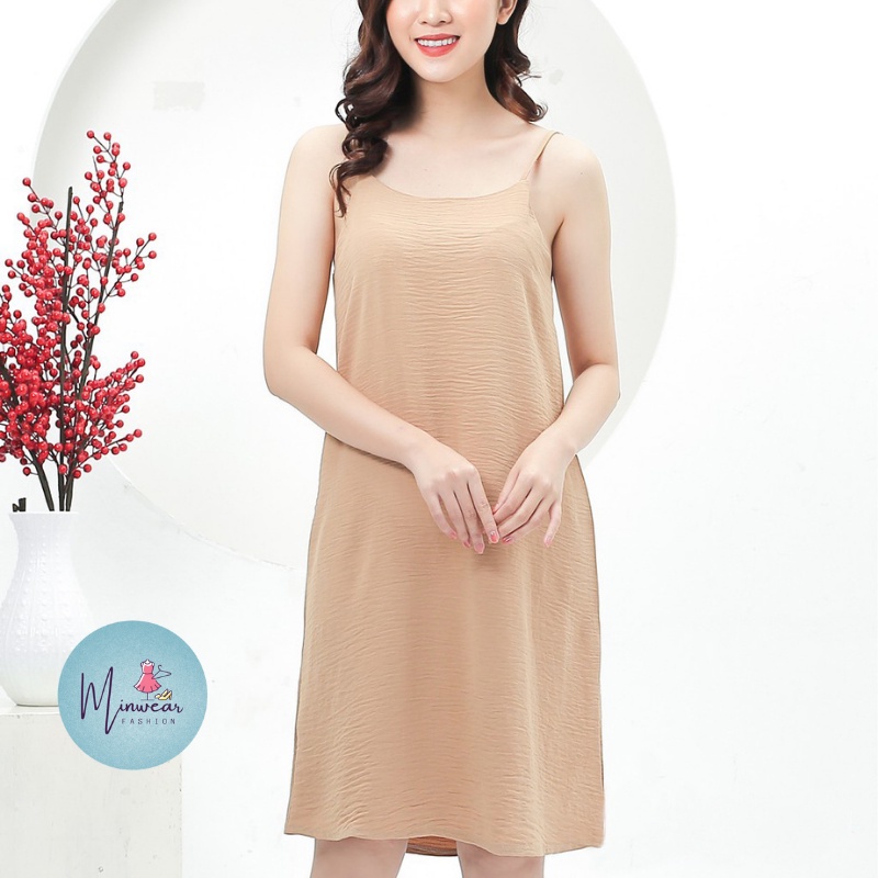 Váy ngủ 2 dây, đầm suông chất đũi hàng cao cấp - Minwear