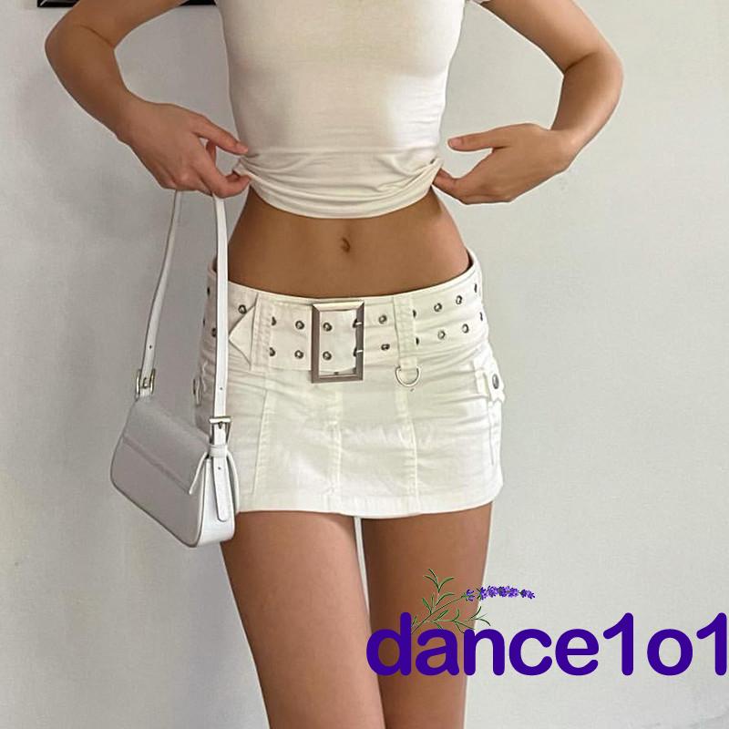 dance1o1-Women´s Mid Waist Solid Color Bodycon Belted Mini Skirt
