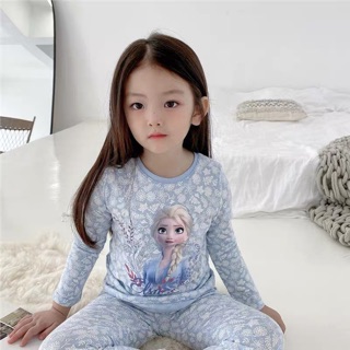 SBG238 - BỘ BÉ GÁI DÀI TAY XANH PHỐI TRẮNG HÌNH ELSA