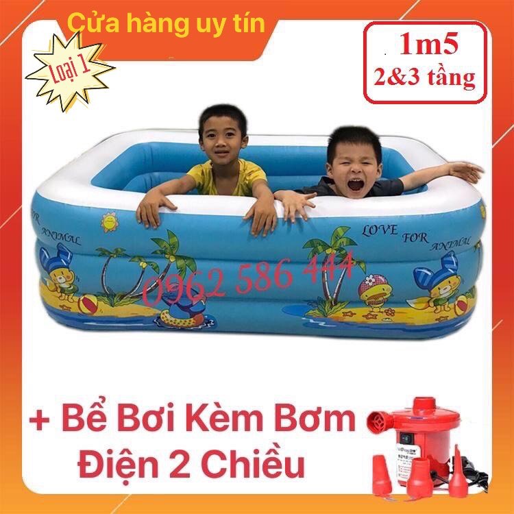 Bể Bơi Phao Cho Bé 2+ 3 Tầng -1m5 - Loại Dày, Có Đáy Chống Trơn, Tặng Kèm Bộ Keo