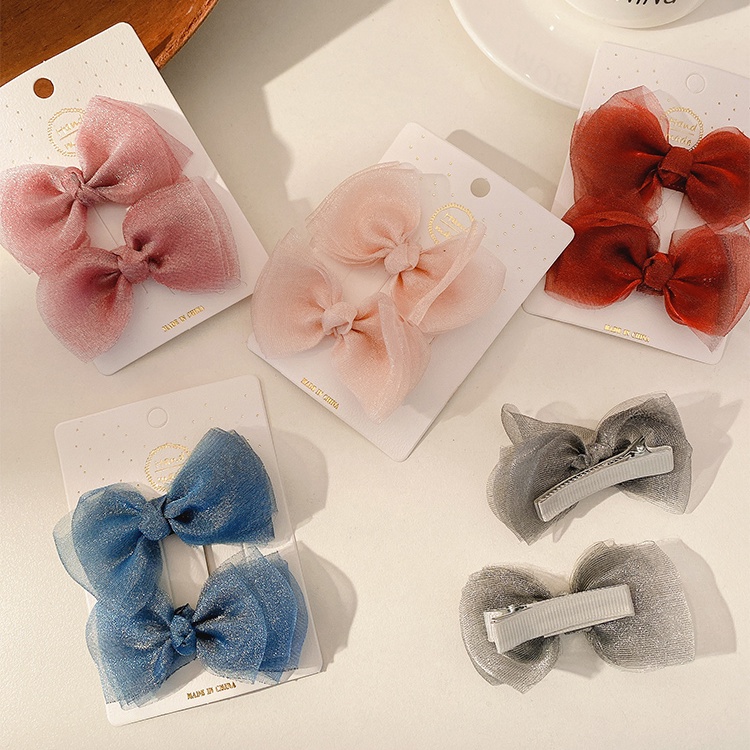 Bộ 2 kẹp tóc hình nơ bằng vải tuyn kiểu dáng dễ thương thời trang Hàn Quốc