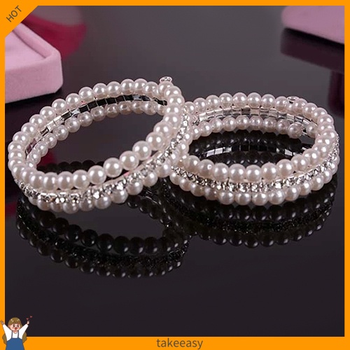 [Hàng Có Sẵn] Vòng Tay Co Giãn Đính Ngọc Trai Giả Màu Trắng Thanh Lịch Thời Trang Cho Nữ