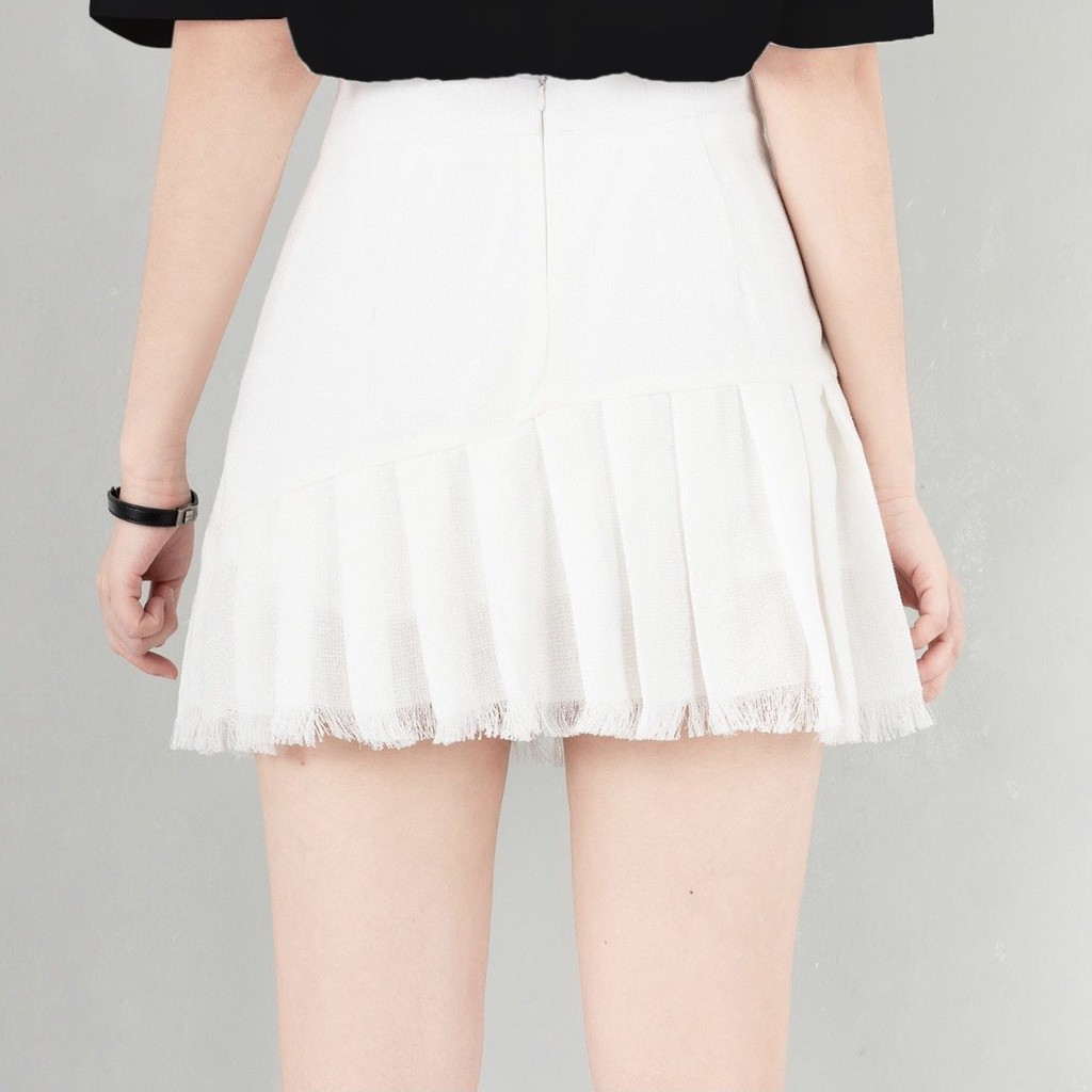 Chân váy cạp cao tweed tua rua trắng tingoan VIOLET SKIRT/WH | BigBuy360 - bigbuy360.vn