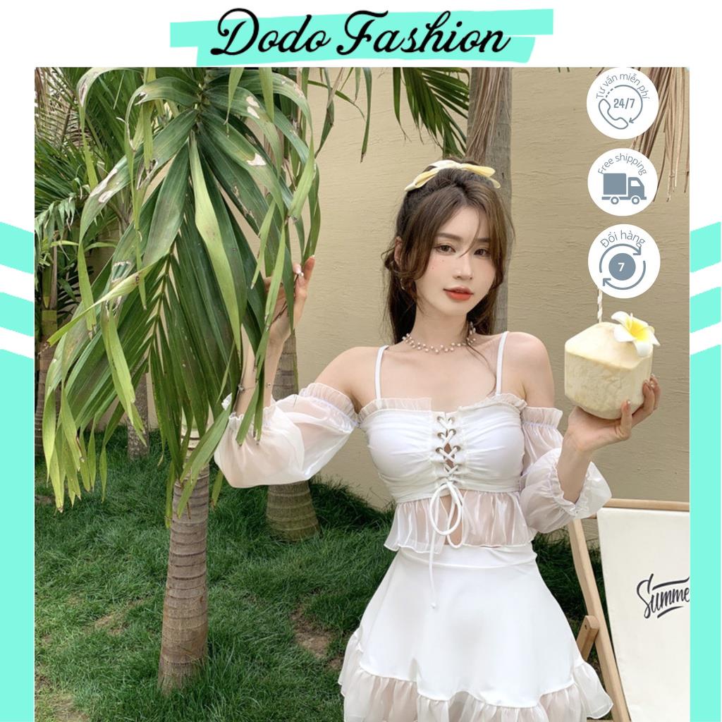 Bikini KÍN ĐÁO bikini 2 mảnh bánh bèo trễ vai đi biển đi chơi siêu hot cho nữ, đồ bơi nữ kín đáo - DODO FASHION