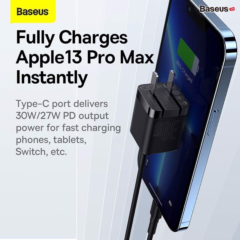 Củ sạc nhanh, nhỏ gọn Baseus GaN3 Quick Charger 1C 30W (PD/ QC / PPS Multi Quick Charge Support)