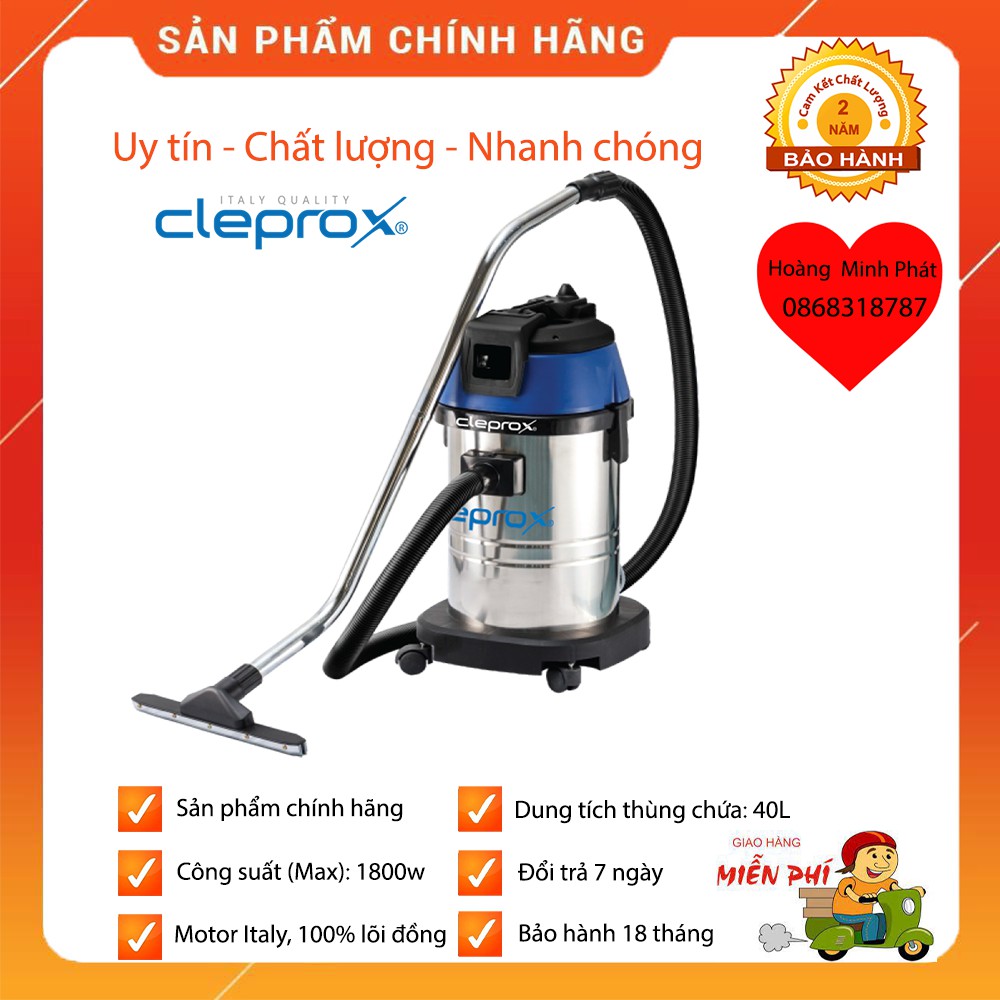 MÁY HÚT BỤI CÔNG NGHIỆP KHÔ VÀ ƯỚT CleproX X-1/40 (1 motor) [ HÀNG TỐT NHẤT ]...MỚI NHẤT