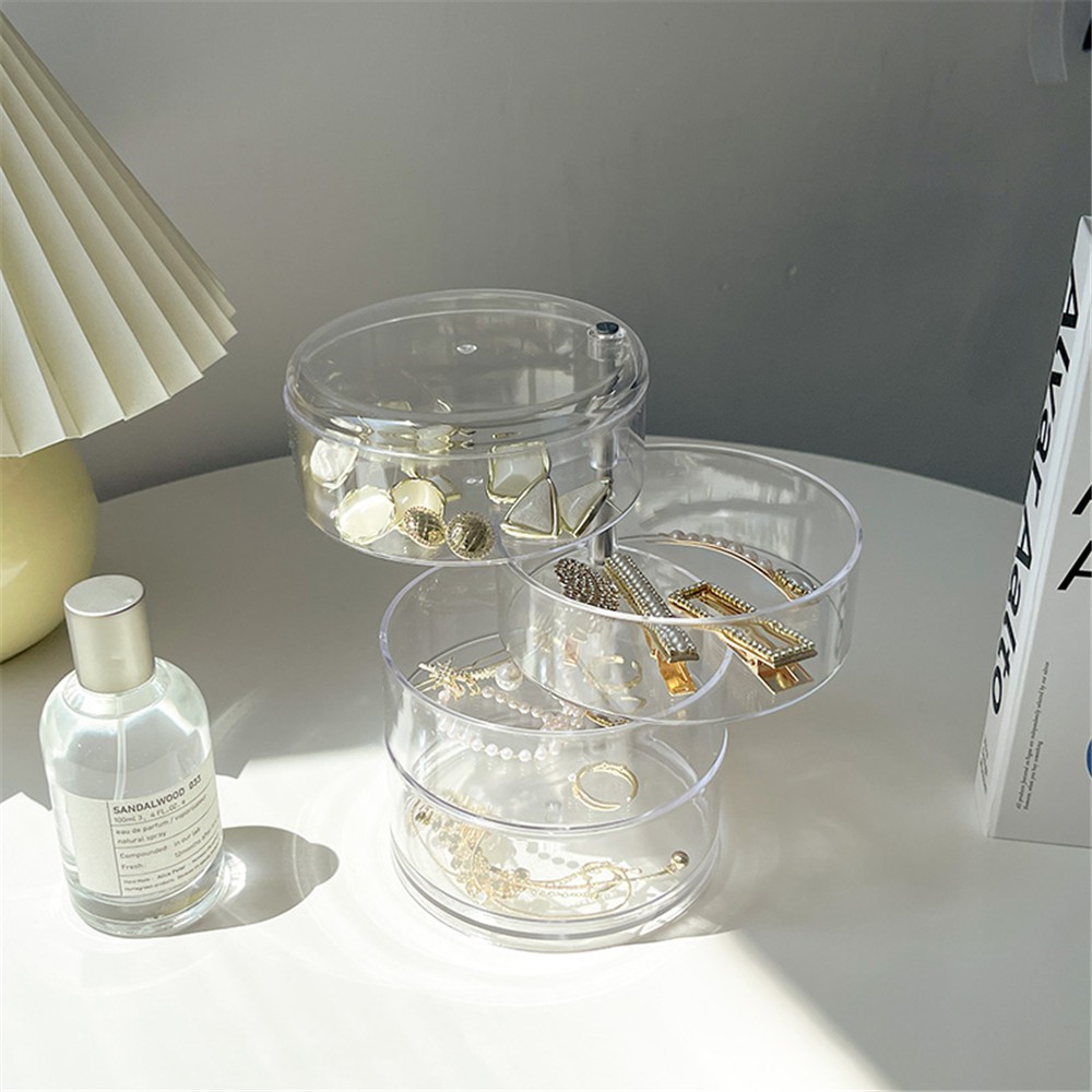 Hộp Đựng Mỹ Phẩm / Trang Sức Trong Suốt Nhiều Tầng Dạng Xoay Chống Bụi Để Bàn Tiện Lợi