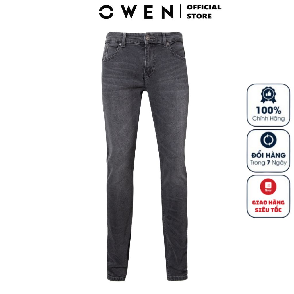 Quần Jean Nam Quần Bò Hàng Hiệu Owen QJSL220285 Dáng Slim Fit Ống Đứng Màu Xám Đậm Vải Denim Cotton Cao Cấp Đàn Hồi Tốt