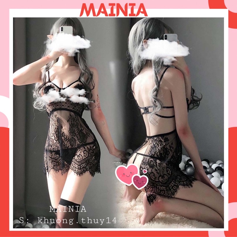 Đầm Ngủ Ren Xuyên Thấu Sexy Gợi Cảm Màu Đen Váy Ngủ Ren Quyến Rũ Mainia Shop