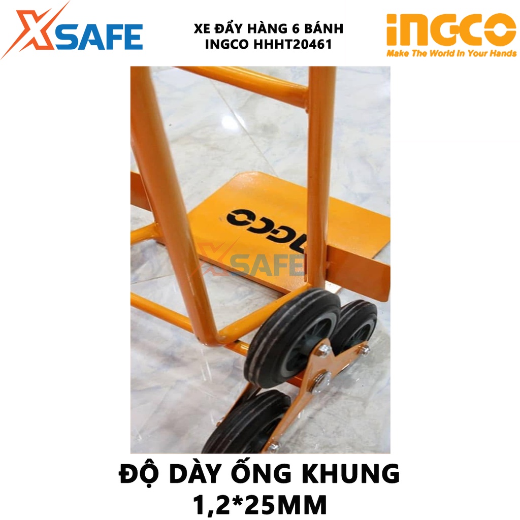 Xe đẩy hàng 6 bánh leo cầu thang INGCO HHHT20461 Xe kéo hàng cầm tay khả năng tải 200kg, vận chuyển hàng hóa cồng kềnh