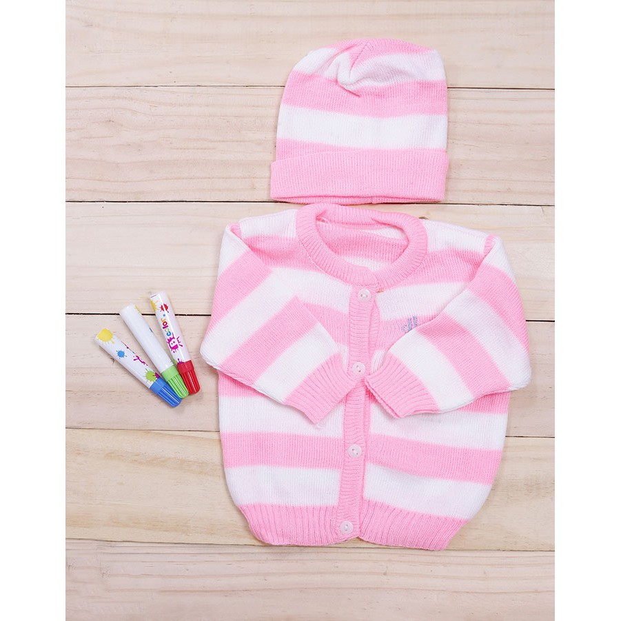 Áo len sọc và nón cho bé sơ sinh đến 3 tháng