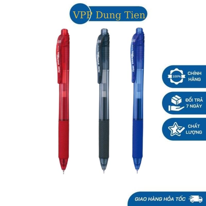 Bút Pentel ENERGEL dạng bấm, thân nhựa trong nét bút 0.5/ 0.7/ 1.0 mm Các Màu Mực Xanh/ Đỏ/ Đen- Ruột bút thay thế