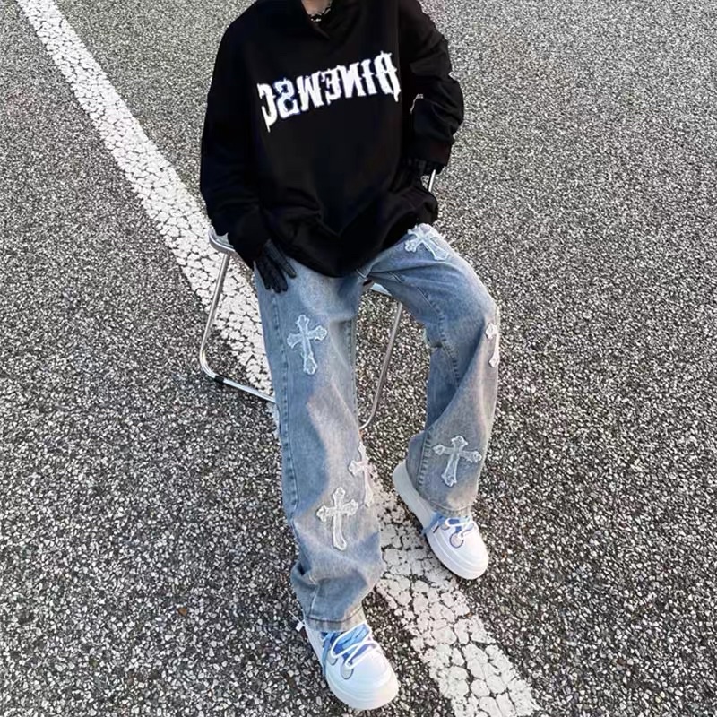 QUẦN BAGGY JEASN THÊU CHỮ THẬP,QUẦN JEANS ỐNG RỘNG UNISEX NAM VÀ NỮ