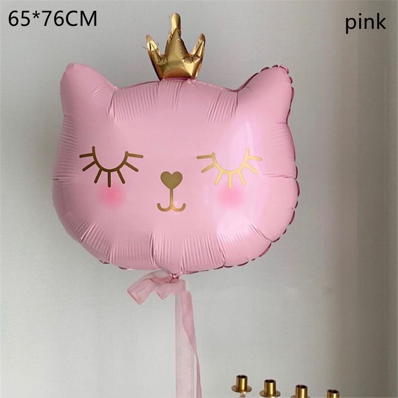 Bong Bóng Lá Nhôm Hình Đầu Mèo Đội Vương Miện Màu Hồng Đen Trang Trí Tiệc Cưới / Sinh Nhật / Valentine