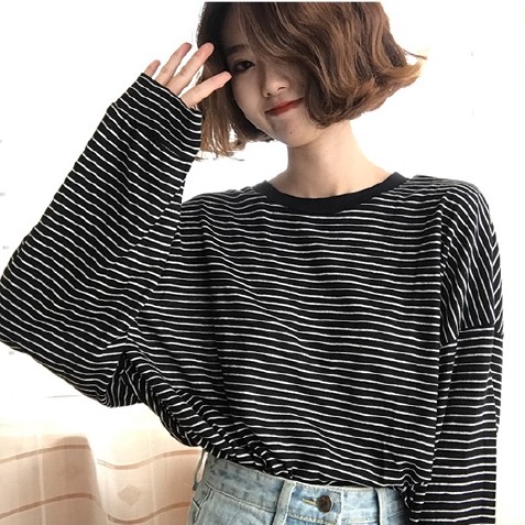 SALE 70% Áo thun nữ tay dài kẻ sọc thời trang Hàn Quốc,Tibetan blue stripes,2XL GIÁ GỐC 137,000Đ-101B41