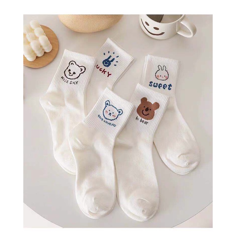 Tất vớ nữ cổ cao cotton set tất gấu ở cổ dễ thương phong cách hàn quốc Tumie Store
