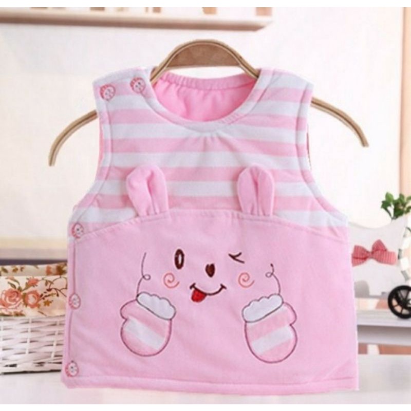 Áo gile bông cho bé 4 - 11kg, hàng QC cao cấp họa tiết gấu kẻ ngang