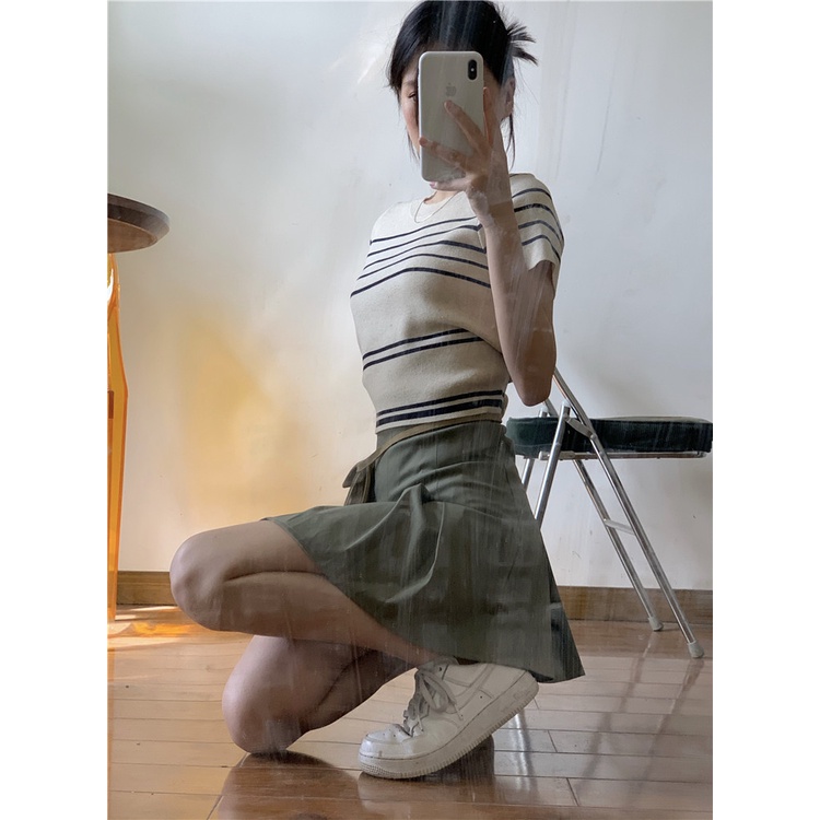 Áo Thun Dệt Kim Tay Ngắn Phong Cách Thời Trang Hàn Quốc Cho Nữ