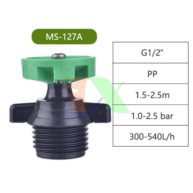 Đầu tưới xoay 360° phun mưa TM-127A, Tưới phun xòe + Chân cắm Tripob 3 chân