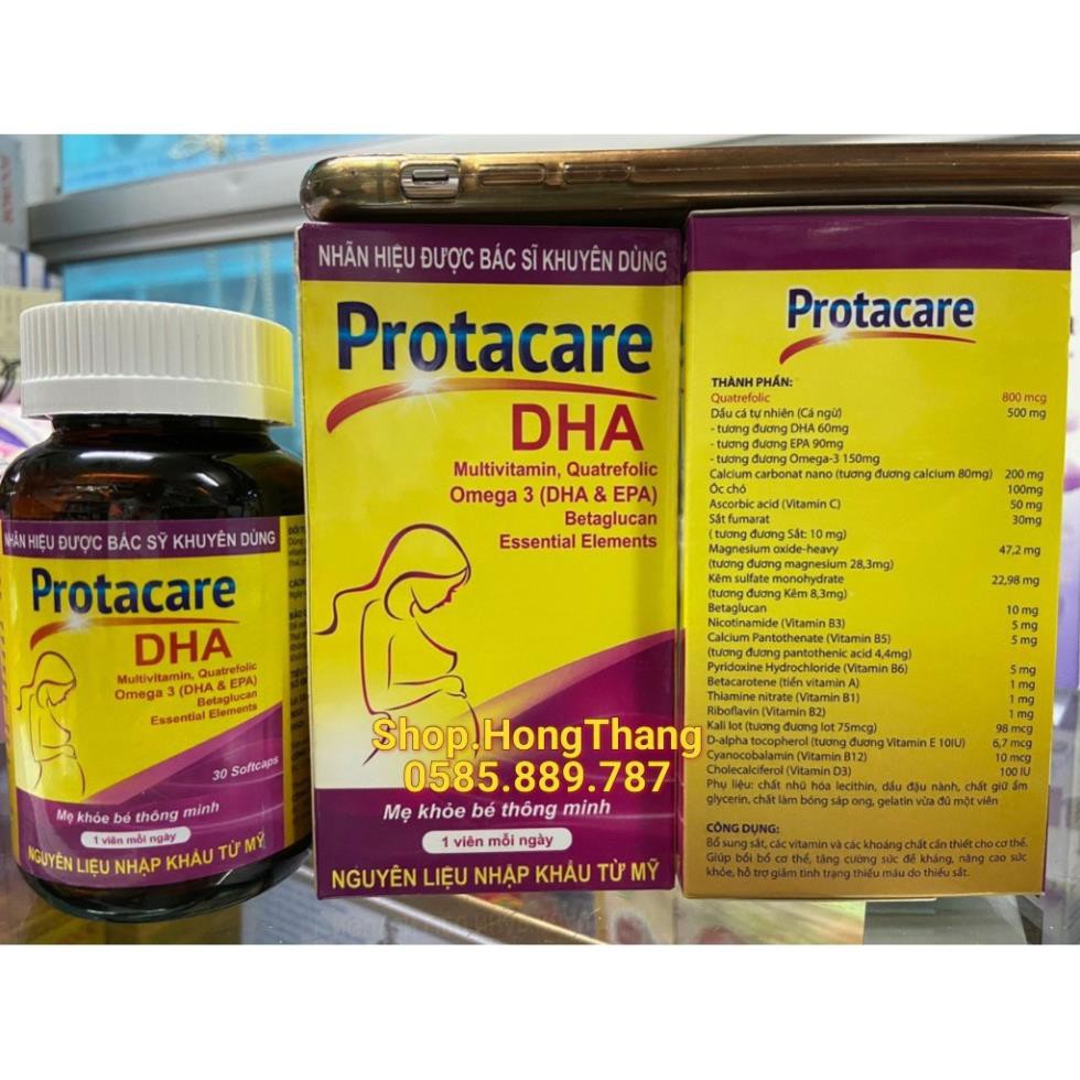 Protacare DHA Viên bổ bà bầu Bổ sung sắt, acid folic, vitamin cho mọi phụ nữ mang thai và cho con bú 30viên