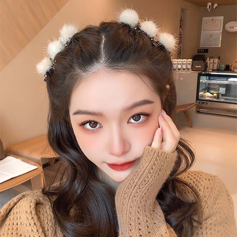 Kẹp Tóc Đính Bóng Lông Thời Trang Nữ Tính