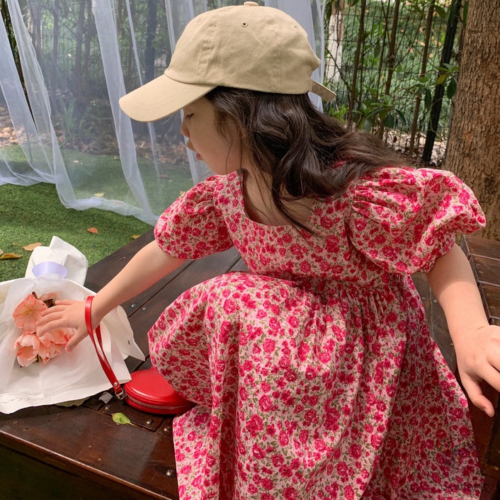 Đầm Công Chúa Tay Phồng Ngắn In Họa Tiết Hoa Dễ Thương Thời Trang Mùa Hè Phong Cách Hàn Quốc Cho Bé Gái