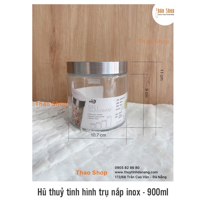 ⚠️{ẢNH THẬT}⚠️ Lọ thủy tinh hình trụ nắp vặn inox DELI Glassware 900ml