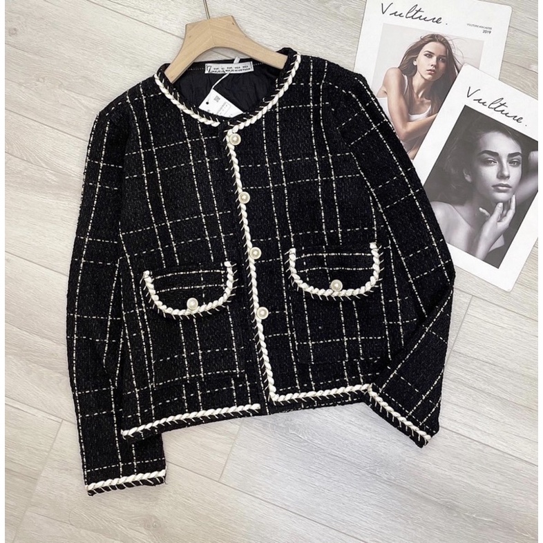 Áo Dạ Tweed Viền Thừng Cúc Ngọc - Áo Khoác Dạ Nữ Quảng Châu Mẫu Mới