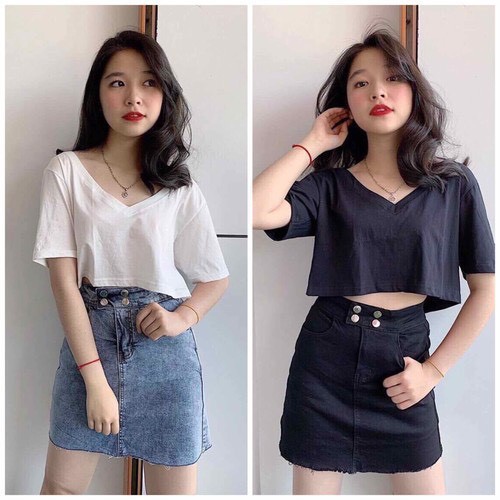 Áo croptop cổ tim Siêu dễ thương, áo cổ tim basic nữ - 25 store