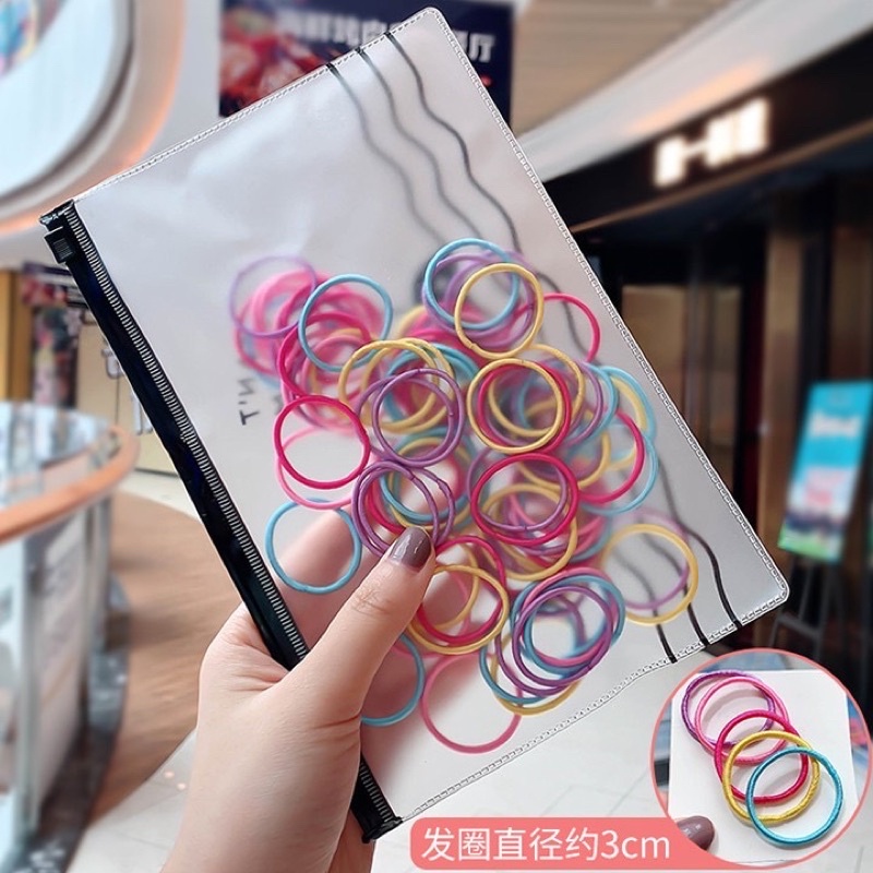 Set 100 thun buộc tóc mix 5 màu tặng kèm túi Zip CỰC XINH