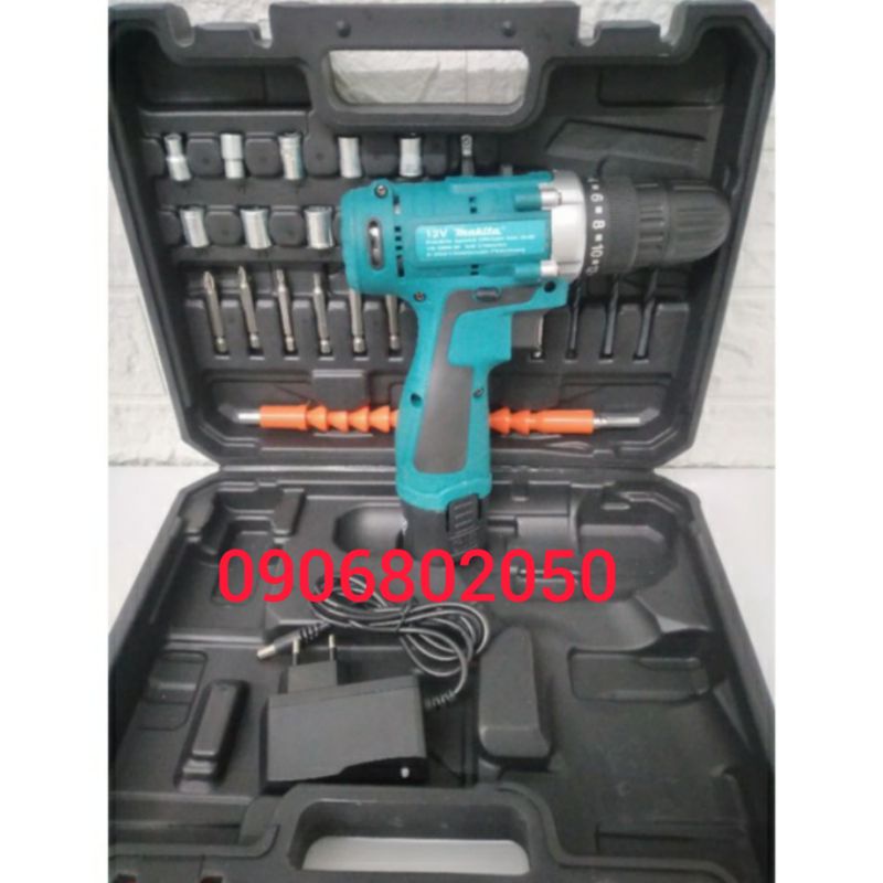 Máy khoan pin kèm phụ kiện y hình 12V hãng MAKITA lỏi đồng khỏe pin trâu BH 1 năm bắn vít và khoan được tất cả mọi thứ
