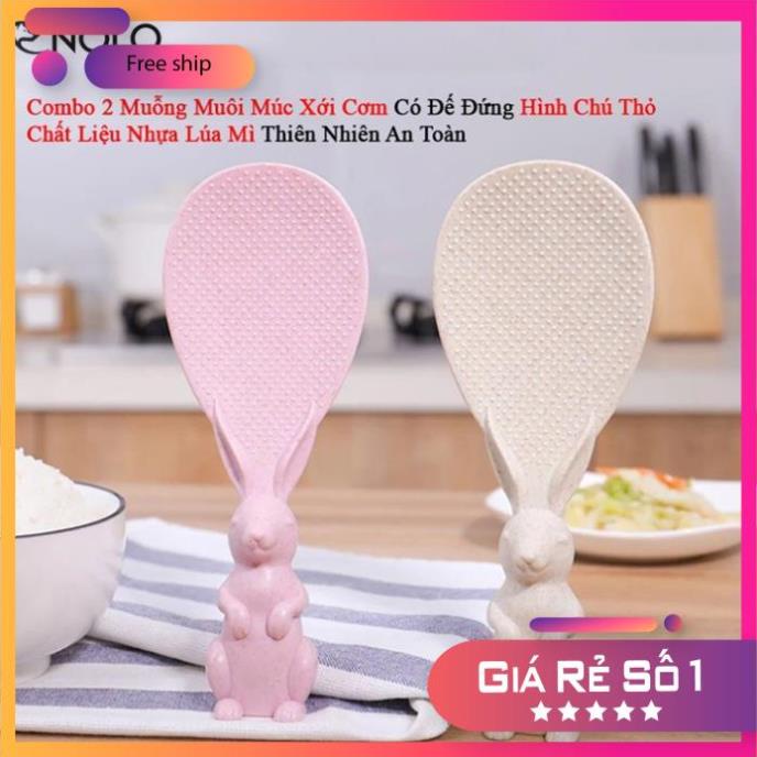 Muỗng Múc Xới Cơm Có Đế Đứng Hình Chú Thỏ Chất Liệu Nhựa Lúa Mì Thiên Nhiên An Toàn