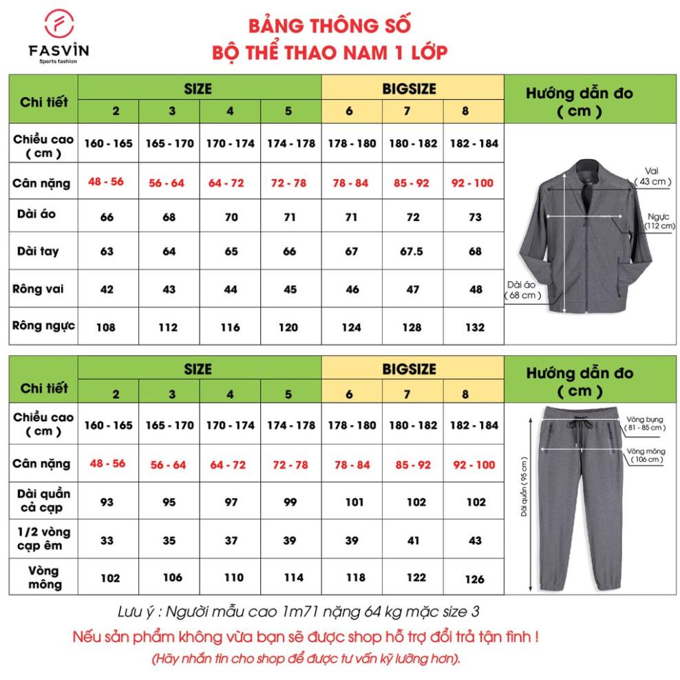 Bộ thể thao nam Fasvin BC20425.SG chất vải một lớp mềm mại co giãn thoải mái jhk#