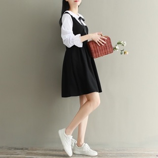 ĐẦM ÁO TRẮNG YẾM ĐEN DÍNH LIỀN