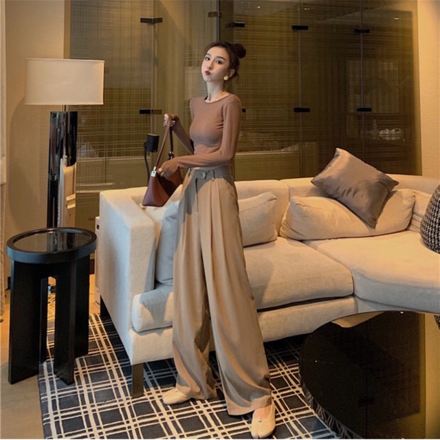 Delys - Quần vải ống xuông rộng (Kem nâu)